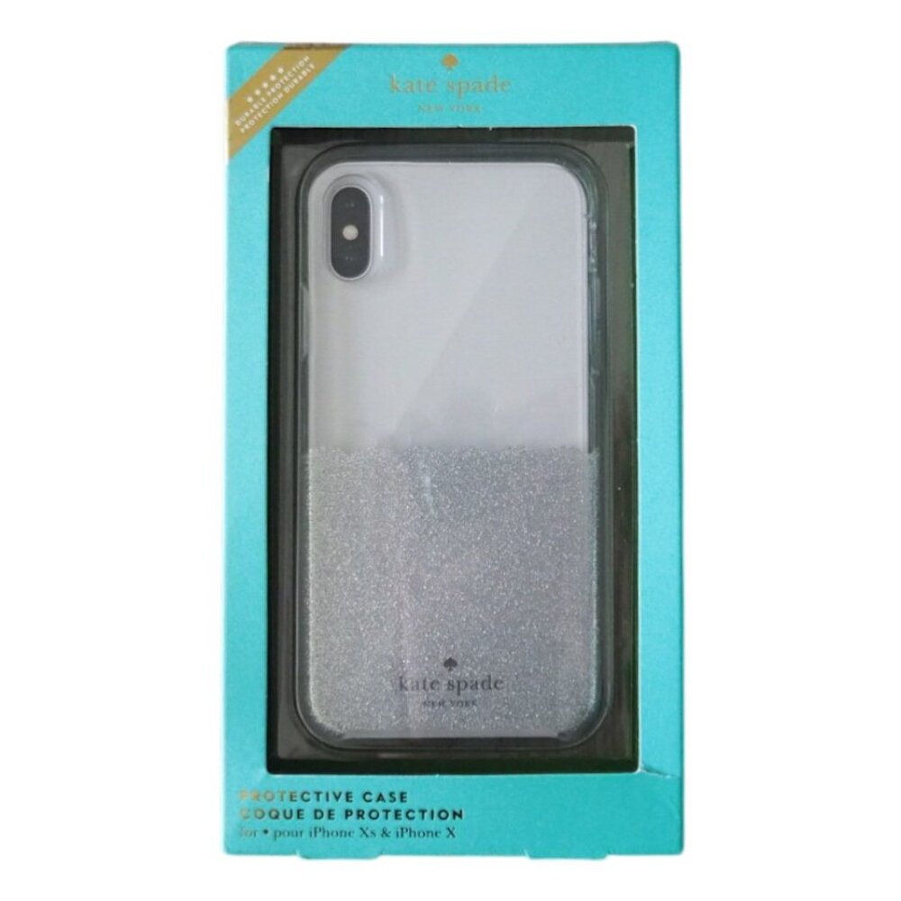 NWT Kate Spade iPhone X & Xs Clear Silver Glitter and clear Protective Case NIB